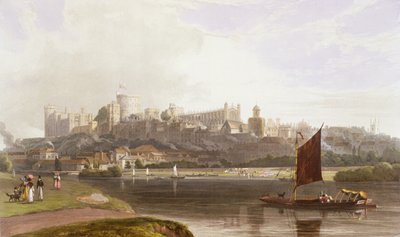 Windsor Castle vanaf de Rivierweide aan de Theems, uit een verzameling van uitzichten op Windsor, Eton en Virginia Water, c.1827-30 door William Daniell